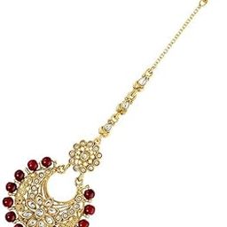 Plus Maroon Colour Studded Stone Traditional Bridal Mang Tikka for Women/Girls-21