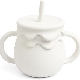 Moonkie 2-in-1 Silicone Baby Cups with Straw and Lid for Snacks, 8.5 oz Spill-Proof Sippy Cups, Training Cup for Toddlers Ages (Lavender)-image-46