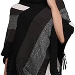 MANRA Women's Casual High Neck Striped Woolen Poncho for Winter (SC 09 HIGH NECK/BLACK/XXL)-picture-21