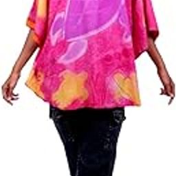 Women's Abstract Print Pink Tunic Kaftan, Short Caftan Top| Free Size-image-75