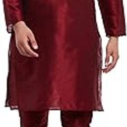 (Since 1958 Men's Maroon Dupion Silk Classic Solid ONLY Long Kurta-picture-2