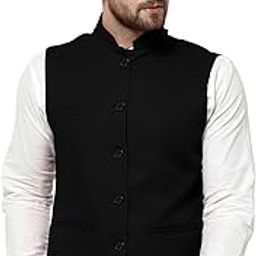 Men's Blended Bandhgala Festive Nehru Jacket/Waistcoat/Vest - Mate BlacK-31