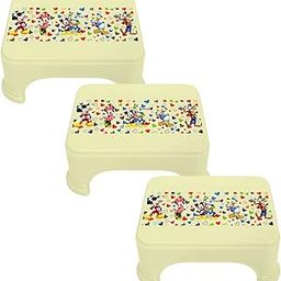 Homestic Disney Team Mickey Print Bathroom Stool|Durable Plastic Stool for Kitchen|Stool for Kids|Patla for Toilet|Pack of 3 (Cream)-image-78