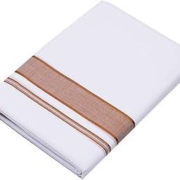 Men's White Double Dhoti - Temple Wear, Size 127 cm x 385 cm, Brown Border, 100% Cotton, Adult Men, Traditional/Cultural Occasion Wearers-image-44