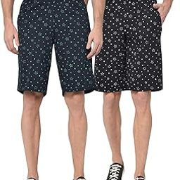 Cotton Blended Multi Lounge Shorts/Bermudas for Men (Pack of 2)-D12_PRT_1NVY_1BLK_0002-P-picture-19