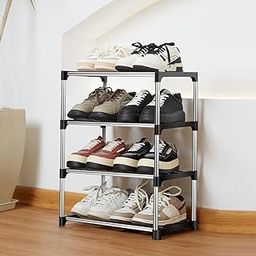 HOKIPO 4 Layer Metal Shoe Rack for Home Outdoor Shoe Stand Organiser, 43x26x55 cm, Black (AR-5990)-47