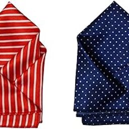 Men’s Satin Pocket Square Set – Red Striped & Navy Blue with White Polka Dots – Classic Suit Handkerchief-image-79