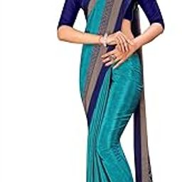 Morpich and Blue Women's Premium Silk Crepe Plain Border Hospital Uniform Sarees With Blouse Piece-55