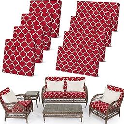 Newwiee 8 Pcs Stretch Patio Chair Cushion Covers Waterproof Replacement Sofa Couch Cover for 4 Backrests and 4 Cushions Covers Washable Outdoor Lawn Garden Seat Cover Furniture Protector (Wine Red)-16