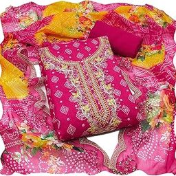 Pure Chanderi Cotton Dress Material with Coding Work, Bandhani Print, Heavy Coded Dupatta, for Women-image-74