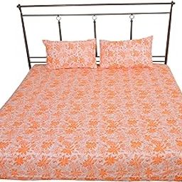 PRENIL WEAVES 100% Cotton Queen Size Bed Sheet – Soft, Breathable & Skin-Friendly Fabric 1 Bedsheet & 2 Pillow Covers for Queen Size Beds (Orange with White, 100Lx90W)-image-38