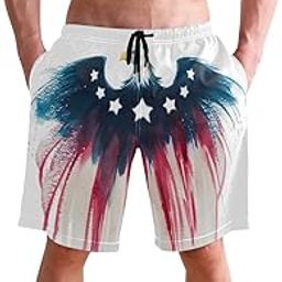 American Eagle USA Flag Watercolor Quick Dry Mens Shorts with Pocket for Men Beach Swimming Athletic Casual-image-2