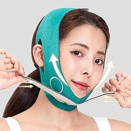 COZIESS V-Shape Face Slimming Belt - V-Shape Face Masks for Double Chin Shaper for Men & Women, Facial Lift Slim Cheeks Lifting Reusable Belt Facial Anti Wrinkle Chin Strap acial Anti Wrinkle Chin Strap Elastic (GREEN(Cotton,Lycra)-41
