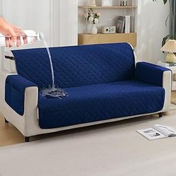 HOKIPO Quilted Waterproof Sofa Cover Mat for 3 Seater Sofa with Pockets on Armrest Cover - Navy Blue (AR-5254-NBL)-image-64