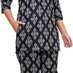 Antimaja Cotton Printed Co-Ord Set | Womens Casual Wear Pant Top Set | Collared Designer Kurta Set | Button-Up Shirt & Matching Pants | Office, Travel & Vacation Wear (Black)-image-94