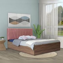 DF2H Bed | 1 Year Warranty | Double Bed, Queen Size, Viveka Premium Upholstery, Non-Woven & Fabric Base + 3mm MDF, Walnut Colour (Melamine Finish)-image-81