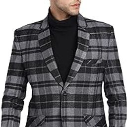 essentiele Black Grey Checkered Men's Tweed Casual and Festive Blazer-picture-6