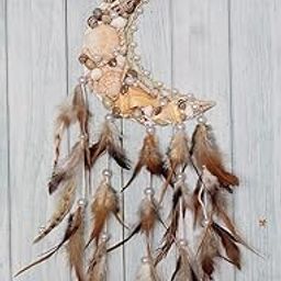 Yuvicreations, Moon Shape, sea Shell Dream Catcher, Fine Quality Feathers. Natural Shells-image-34