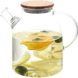 FitsFlair Glass Water Jug with Wooden Lid, Drinking Beverage Pitcher with Cap, 2 Litre, Set of 1-picture-20