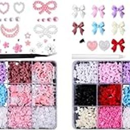 MAYCREATE® 1000 PCS Nail Charms and Flatback Pearls Set Multi Colors Bows Assorted Pearl Resin Decor for Art DIY Decorations-52
