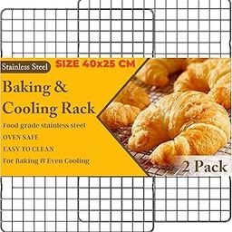 PureBake 2PCS Cooling Racks for Cooking and Baking - 40x25cm Heavy Duty Stainless Steel Wire Rack for Baking, Grilling, Roasting - Oven and Dishwasher Safe - Fits Jelly Roll Sheet Pan（Black)-15