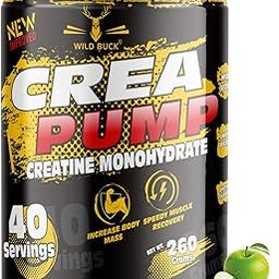 WILD BUCK Crea Pump Pure Creatine Zero Sugar Zero Carbs Zero Calories Monohydrate Powder (40 Servings, Green Apple)-18