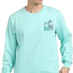Men Turquoise Knitted Printed Round Neck Sweatshirt-picture-1
