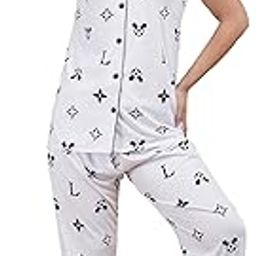 Printed Ultrasoft Night Suit for Women - Digital Print Satin Shirt Top and Pyjama Set for Honeymmon Casual Wedding Valentine Party Festive Regular Wear-image-97