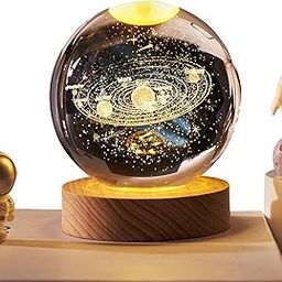 COOFANDY 3D Solar System Crystal Ball Night Light, with Removable Glow Ball, Crystal Glass Art Wooden Base Led Display Stand for Office Decor, Home, Office, Bedside Lamp-image-98