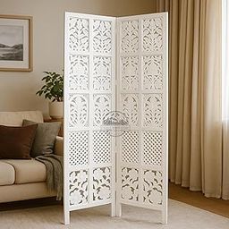 UNIQUE WOOD ART Wooden Privacy Partition for Living Rooms Wall Dividers,Screen Separator Room Divider for Hall Wall Panels for Pooja Room/Kitchen/Bedroom/Office/Restaurant 6 Feet (White) (2 Panel)-image-49