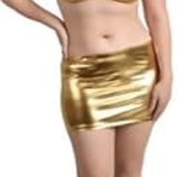 Metallic Gold Two-Piece Set, Halter Bikini Top with Mini Skirt, Plus Size-image-95