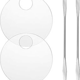 2PCS Makeup Mixing Palette with 2PCS Metal Spatula, Mixing Pigment Palette, Round White Clear Foundation Palette for Make up Eyeshadow Liquid Foundation Cosmetic Nail-Art Pigment Mixing Color-7