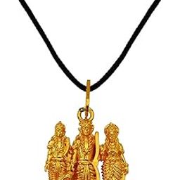 Lord Ram Laxman Sita Hanuman Religious Hindu God Gift for Men & Women Gold Palted Brass Pendant Gold Brass Temple Jewelery Pendant Necklace chain For Men And Women-image-5