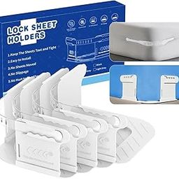 Bedsheet Holder with Lock Strips, Bedsheet Tucker Tool for Corners Keep Sheets Firm & Tight Durable Strips for Bed Sheet Holder, Open Corner Design for Fit All Mattress Lifter and Tucker (White)-0