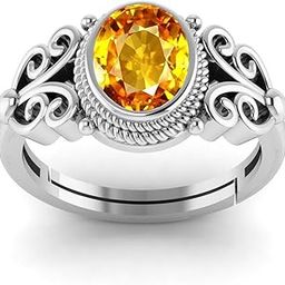 13.25 Ratti /12.50 Carat Natural Yellow Sapphire Gemstone Rashi Ratan Gold Plated Adjustable Ring For Women And Men -3.25 Ratti -13.25 (Silver Plated, 8.25 Ratti)-image-84