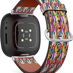CJBROES Replacement Leather Watch Band, Compatible with Fitbit Versa 3 and Fitbit Sense of Wristband Bracelet Accessory - Graffiti Bright Psychedelic-image-71