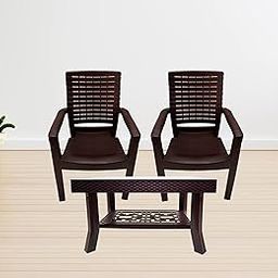 Easyday Desire Set of 2 Plastic Chairs & 1 Vegas Centre Table Combo for Home, Garden & Living Room (Brown)-image-35