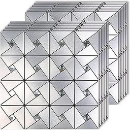 RHYDON Sheet Peel and Stick Backsplash Metal Tile,Premium Self-Adhesive Aluminum Mosaic Sticker for Kitchen Wall Sheet Peel and Stick Kitchen Backsplash Tile, PVC Self-Adhesive (Silver)-image-5