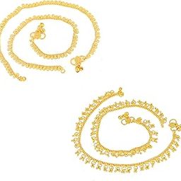 Traditional Simple ethnic 1 Gram Micro gold daily use Foot Single Leg Chain Golden Anklets Ghungroo payal combo for girls women ladies bridal pajeb Payjeb Painjan Pattilu -ANKLET PAYAL-AME015-35