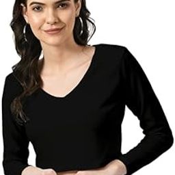Dream Beauty Fashion Women's V-Neck Full Sleeve Slim Fit Crop Top (T/-Baati Black-L)-image-62