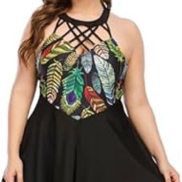 Plus Size Swimwear Printed Crossover Swimsuit Bikini Set - XL - 8XL-image-95