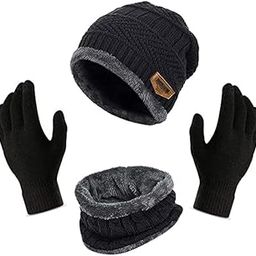 Winter Knit Beanie Cap Hat Neck Warmer Scarf and Woolen Gloves Set Skull Cap for Men Women - Winterwear Combo Set of Woolen Cap Scarf and Gloves-image-4