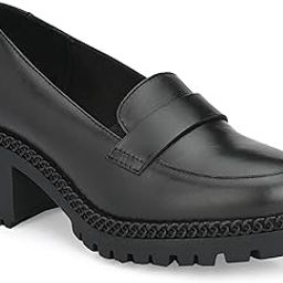Black Women Vegan Leather, mid Heel Moccasins-image-28