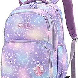 School Bag for Girls Kids 7-12 Years Old Cute Heart Print School Trolley Bag with Detachable Wheel Stand-2