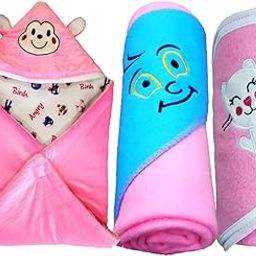 NAMAN Baby Blankets New Born Combo of All Season Hooded Wrappers Cum Towel for Baby Boys and Baby Girls Pack of 3 Pink-image-43