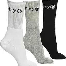 playr Crew Cricket Socks for Men - Pack of 3 | Cotton Soft & Breathable Athletic Socks | Anti-Slip Comfort Fit - White, Black, Grey For All Season-picture-26