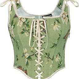 Corset Tops for Women Renaissance Lace Up Floral Overbust Boned Bustier Bodice-image-42