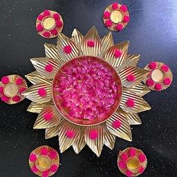 Agaas Enterprises Beautiful capivating Brass Petal urli/Floater with Lotus Shape T-Light Candle Holder for Home Decoration/Diwali Decor Gift Item Set of 7-image-47
