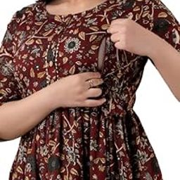 Women's Pure Cotton All Over Printed Kurti Gown Feeding Dress Maternity Gown/Kurti-image-52