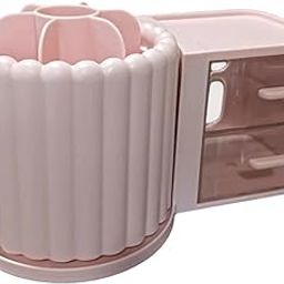 STYLEHEAVEN Desktop Transparent Rotating Pen & Cosmetic Holder | 360° pp Multi-Compartment Organizer For Makeup & Office Supplies-image-44